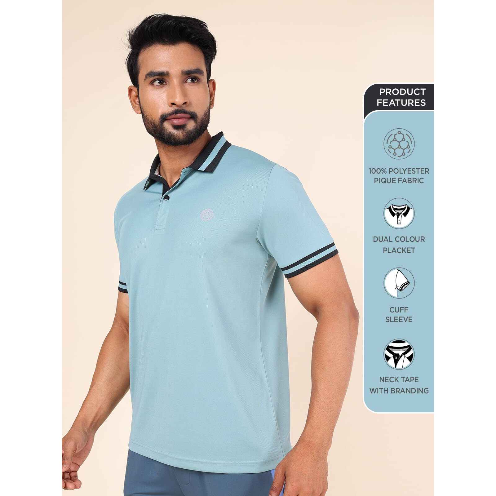 Rupa Colors Mens Playsure Dry Fit Activewear Polo T-Shirt | 100% Polyester Fabric | Dual Color | Contrast Collar | Reflective Logo | Regular Fit Mineral Green