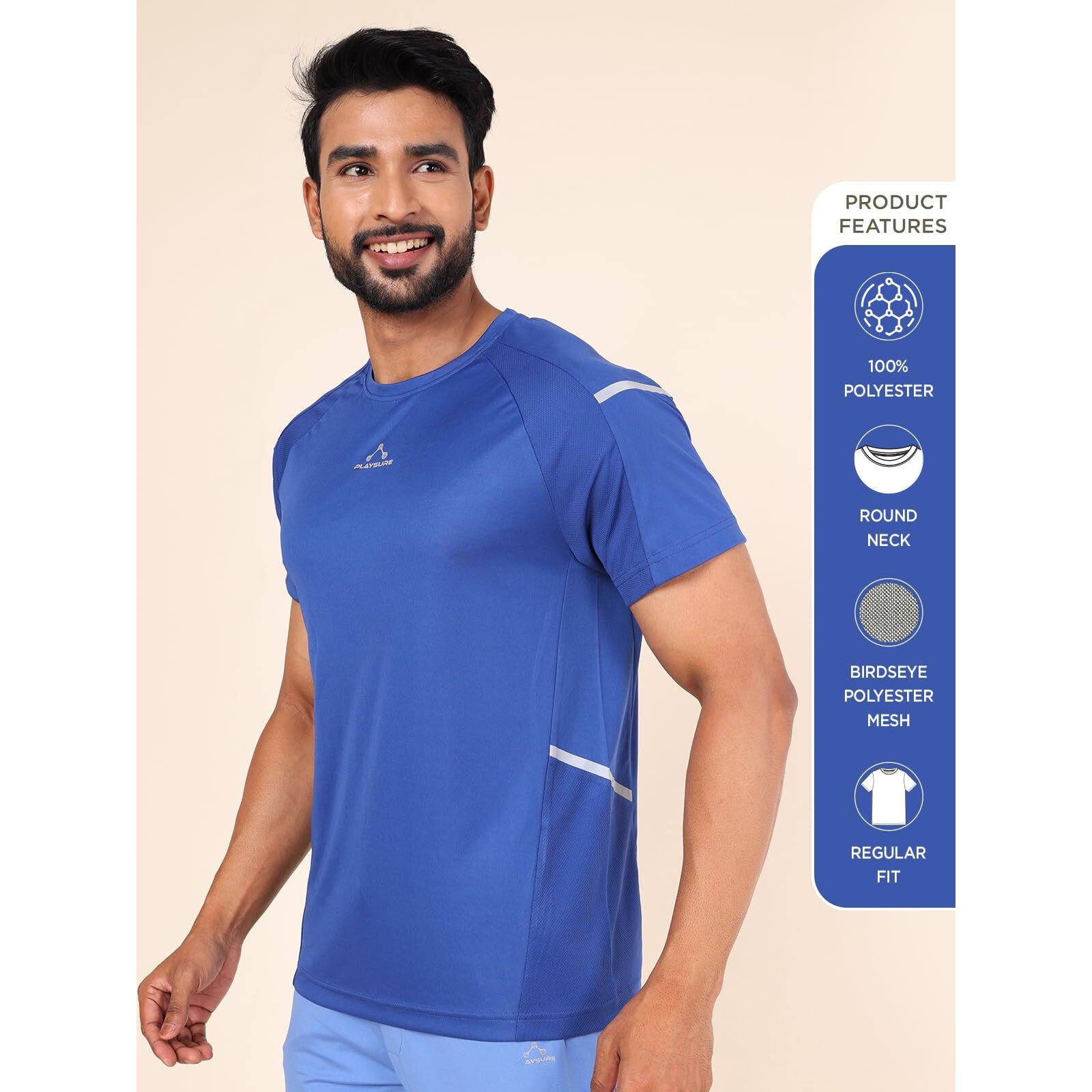 Rupa Colors Mens Playsure Dry Fit Raglan Sleeve Round Neck Activewear T-Shirt | 100% Polyester Fabric | Reflective Logo | Regular Fit