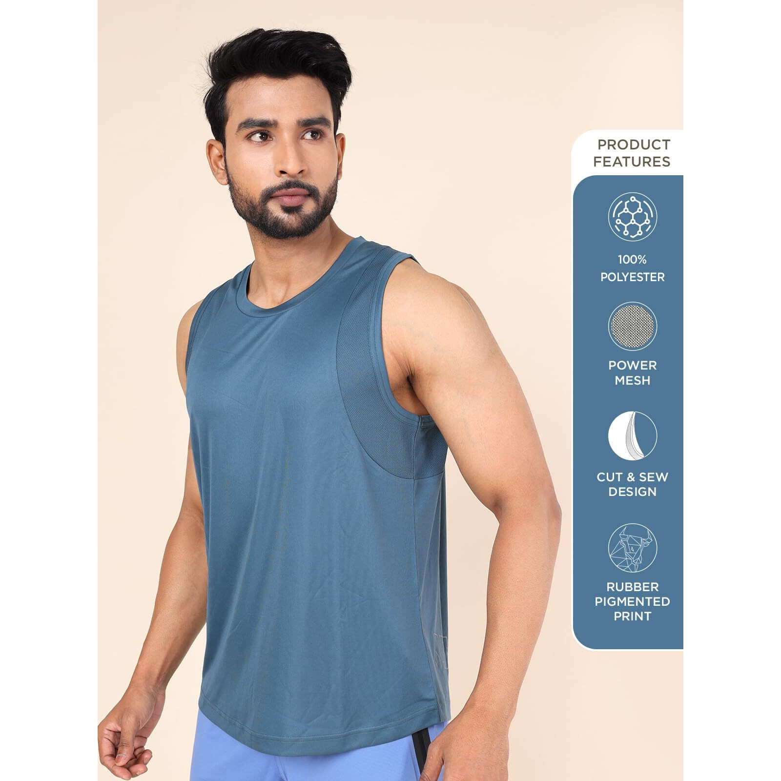 Rupa Colors Mens Playsure Dry Fit Activewear Tank Top | 100% Polyester Fabric | Power Mesh Armholes | Cut-Sew Design