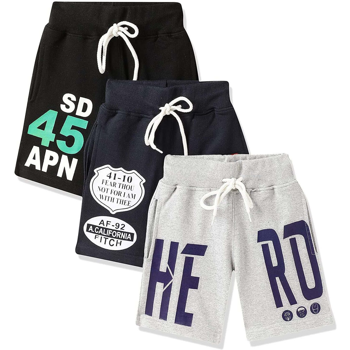 T2F Boys Cotton Printed Shorts With Two Side Pockets (Pack Of 3), Assorted, 5-6 Years