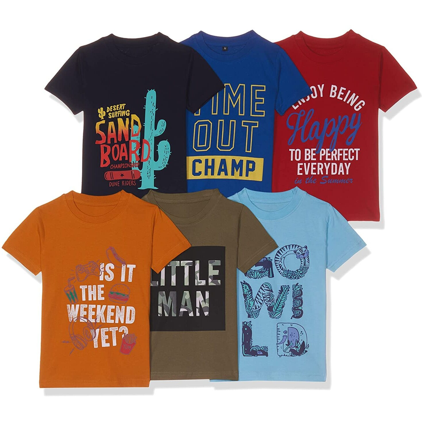 T2F Boy Cotton Printed Regular Fit T-Shirt (Pack Of 6),Multicolour,3-4 Years