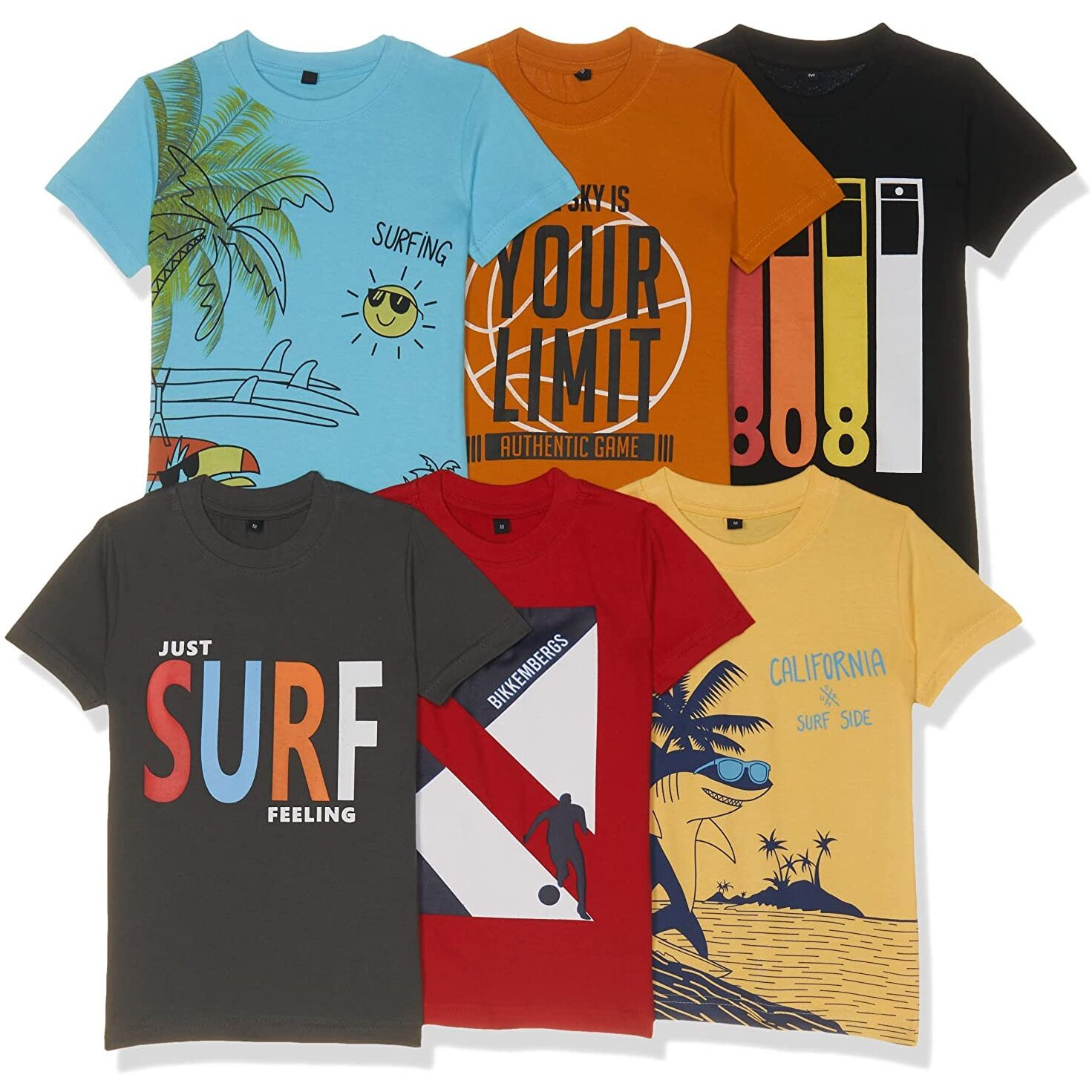 T2F Boy Cotton Printed Regular Fit T-Shirt (Pack Of 6),Multicolour,13-14 Years