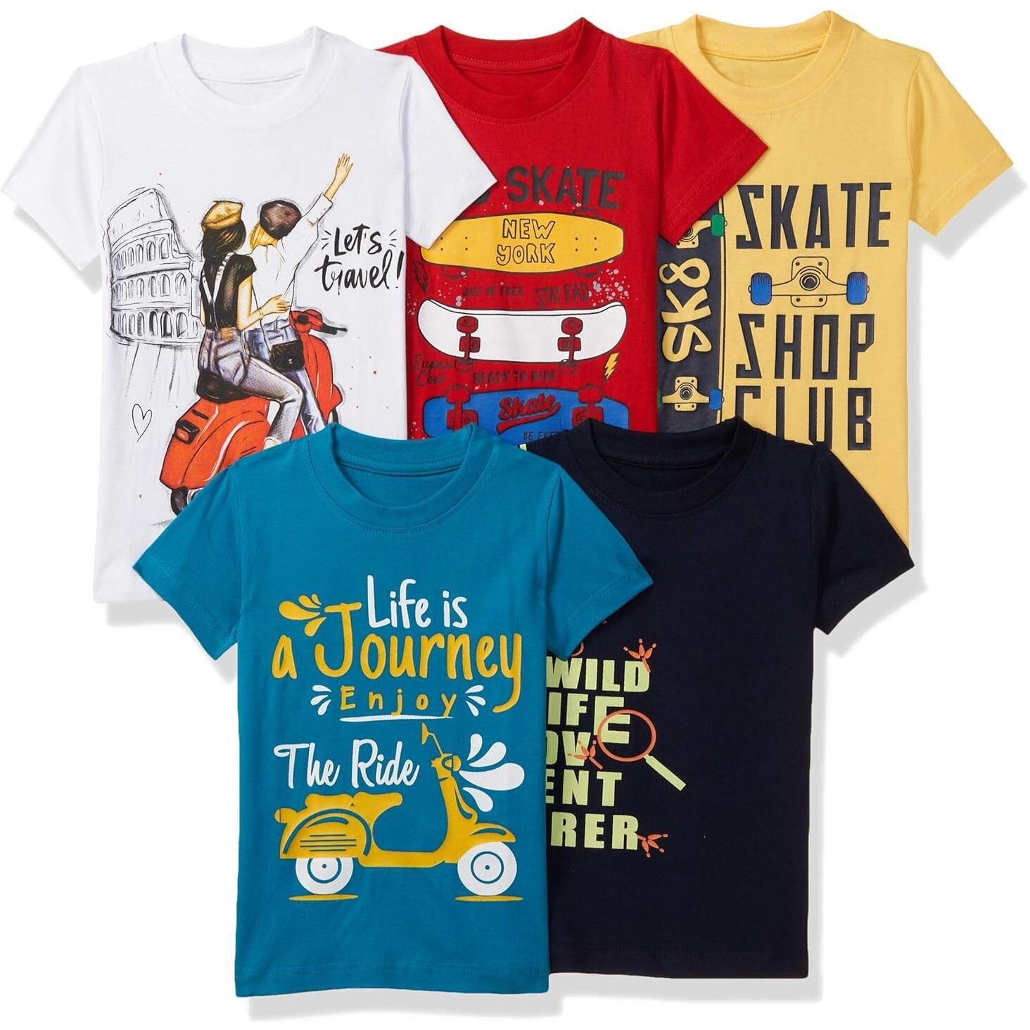 T2F Boy Cotton Printed Regular Fit T-Shirt (Pack 0F 5),Multicolour,4-5 Years