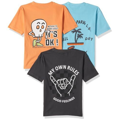 T2F Boy's Cotton Front And Back Printed Oversized Fit T-Shirt (Pack Of 3) Multicolour