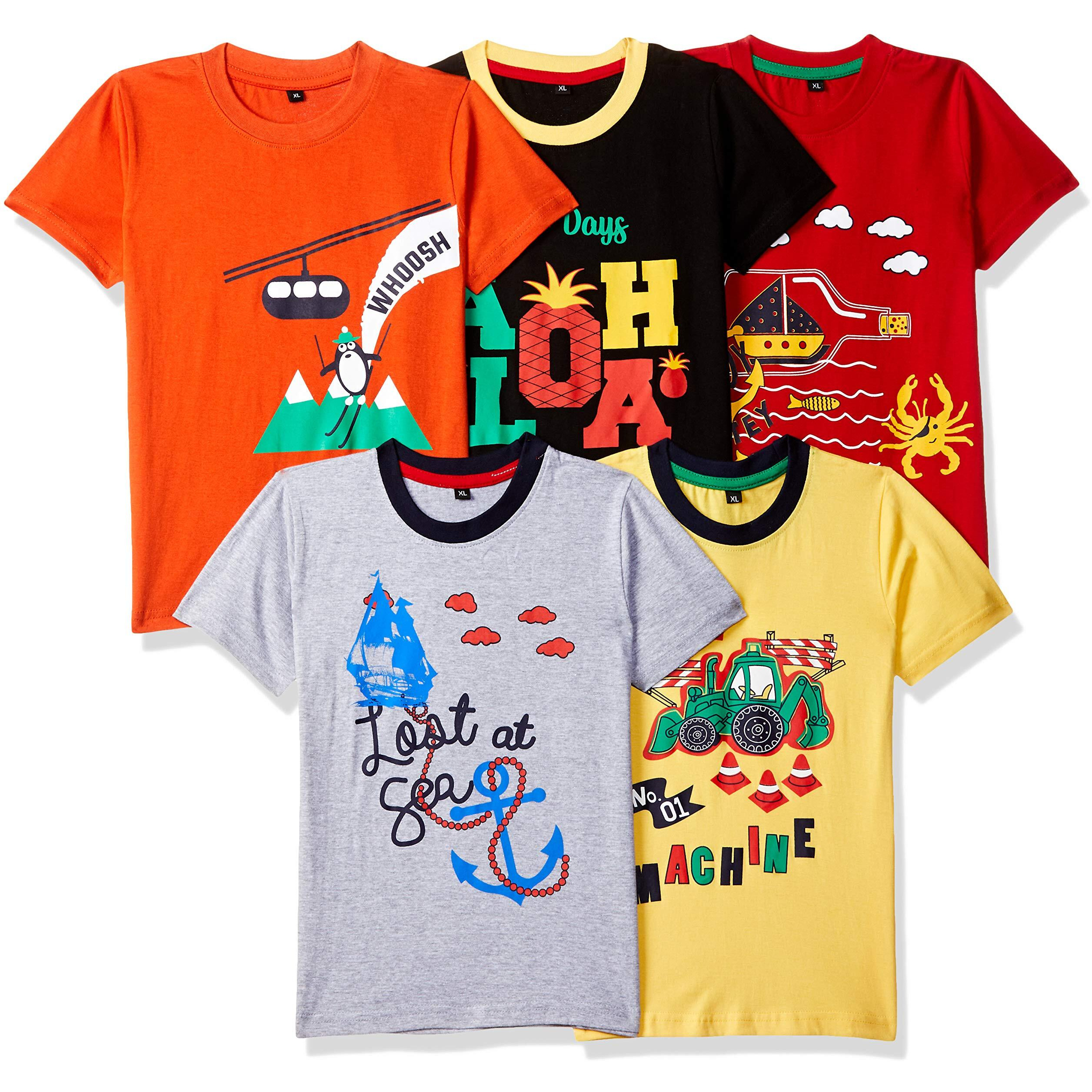 T2F Boy Cotton Printed Regular Fit T-Shirt (Pack Of 5),Multicolour,4-5 Years