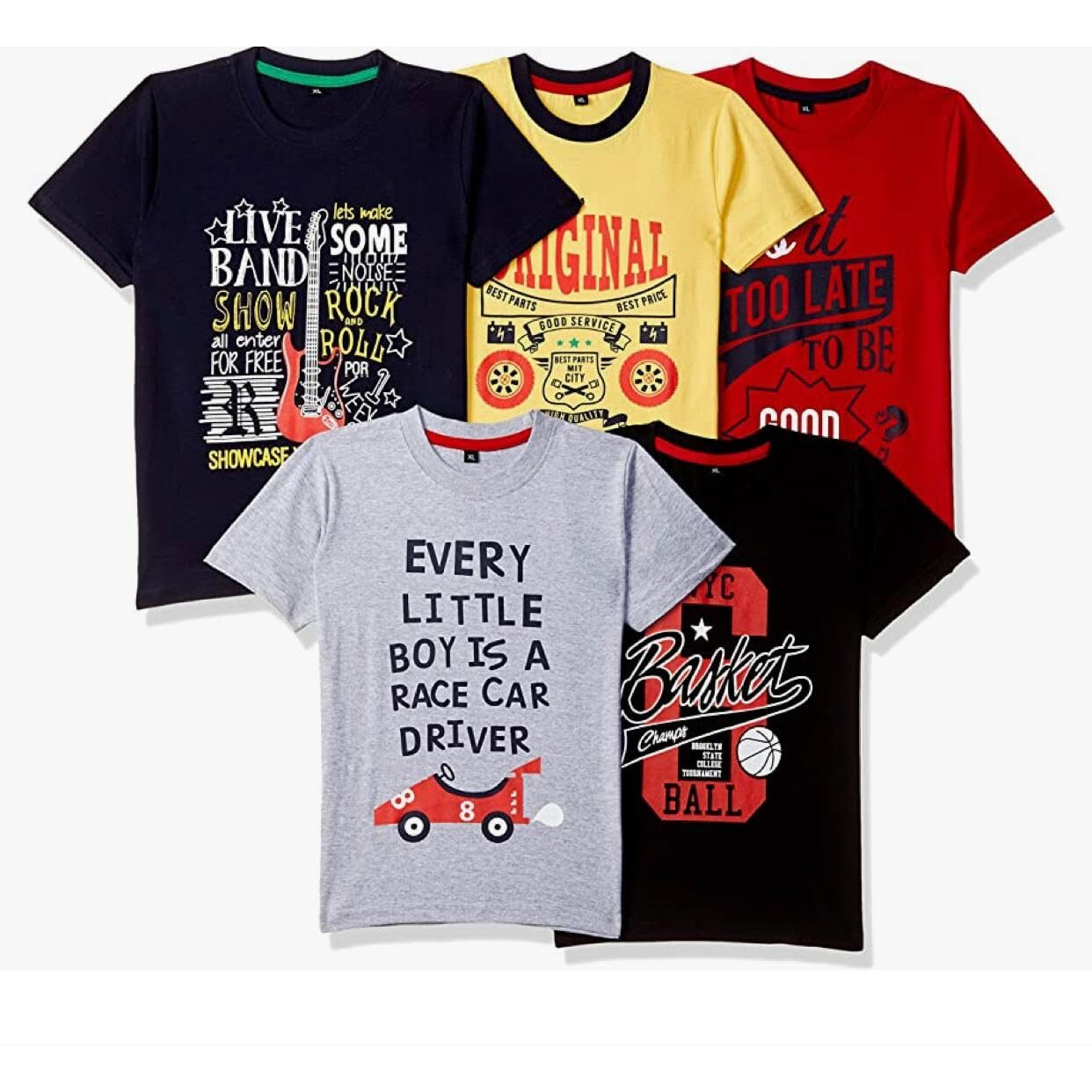 T2F Boy Cotton Printed Regular Fit T-Shirt (Pack Of 5),Multicolour,8-9 Years
