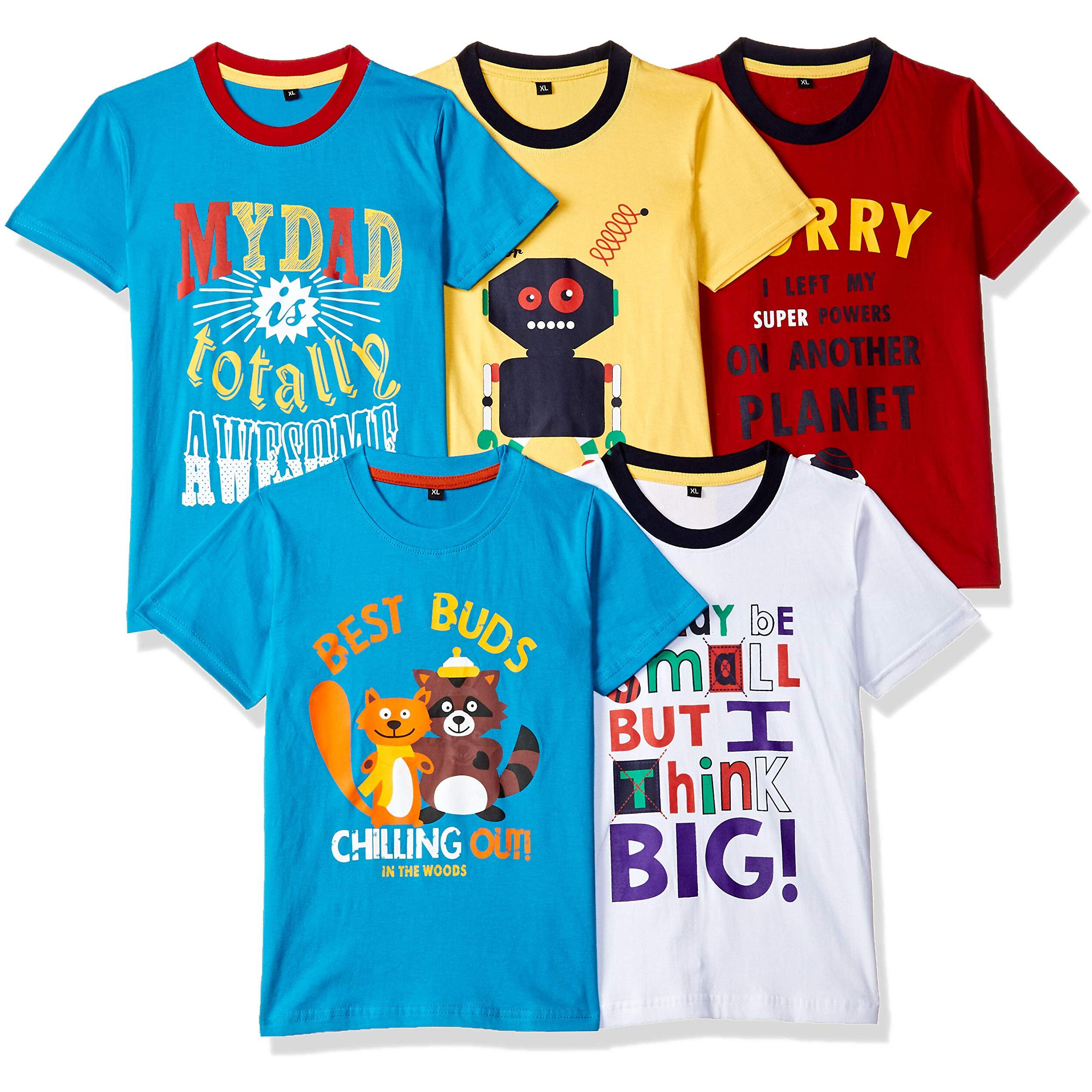 T2F Boy Cotton Printed Regular Fit T-Shirt (Pack Of 5),Multicolour,4-5 Years