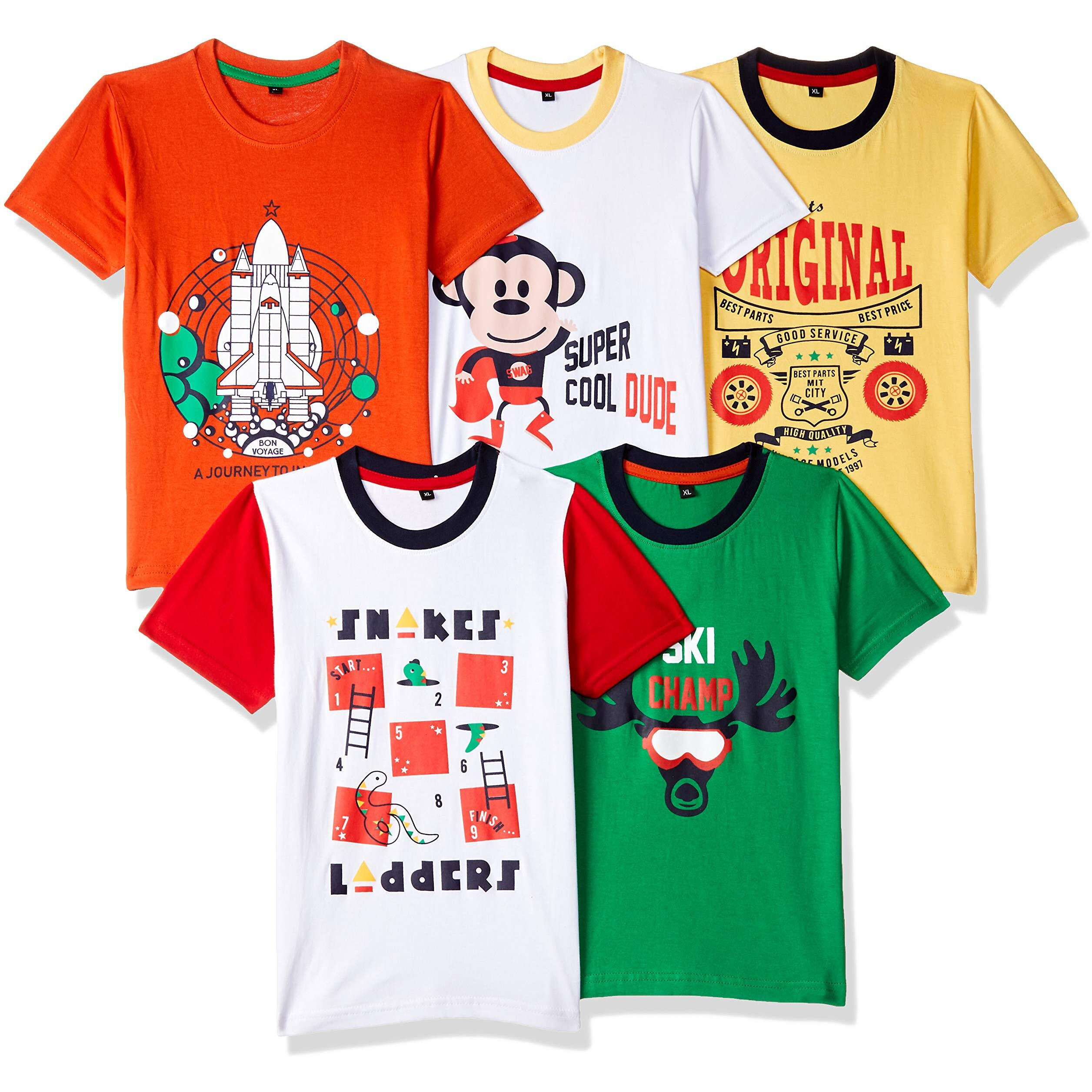 T2F Boy Cotton Printed Regular Fit T-Shirt (Pack Of 5),Multicolour,4-5 Years