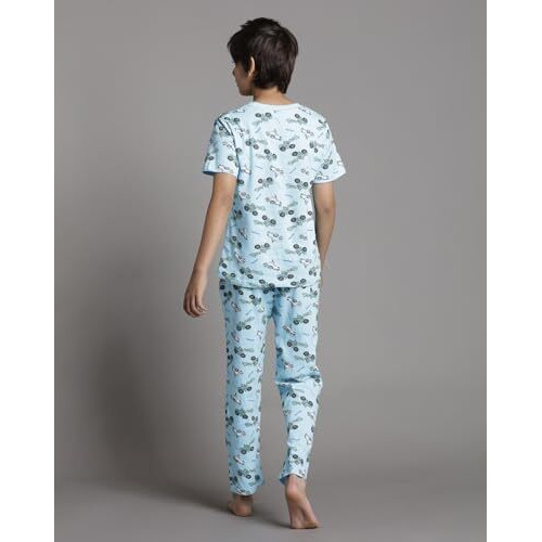 T2F Boy's Cotton Pajama Set Blue