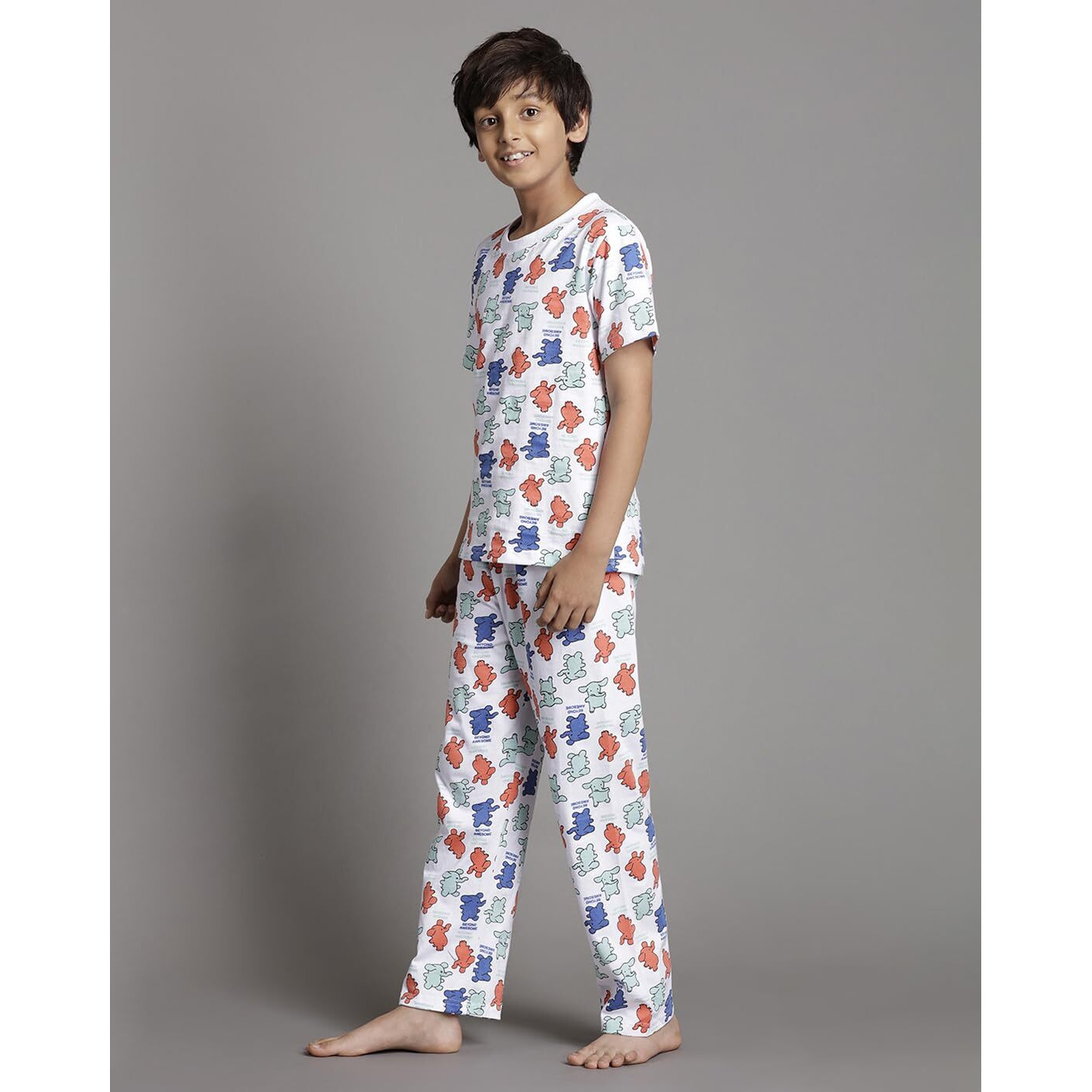 T2F Boy's Cotton Pajama Set White