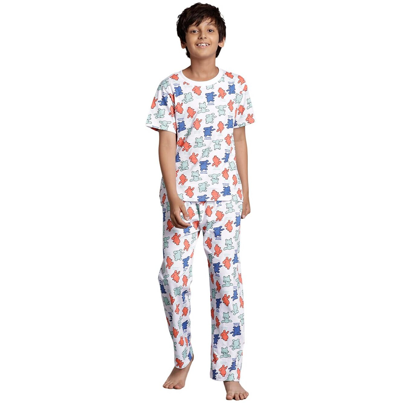 T2F Boy's Cotton Pajama Set White