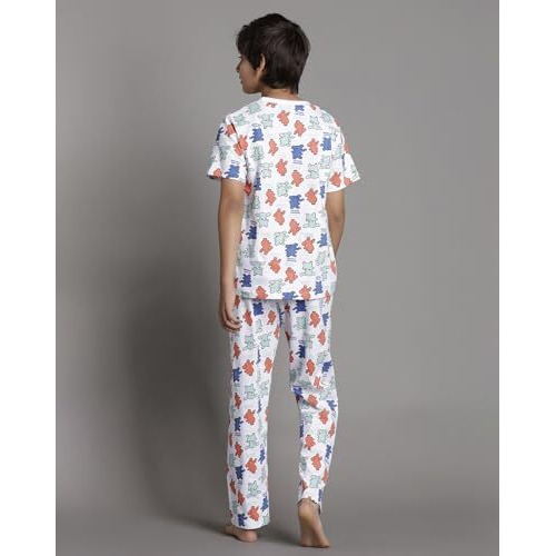 T2F Boy's Cotton Pajama Set White