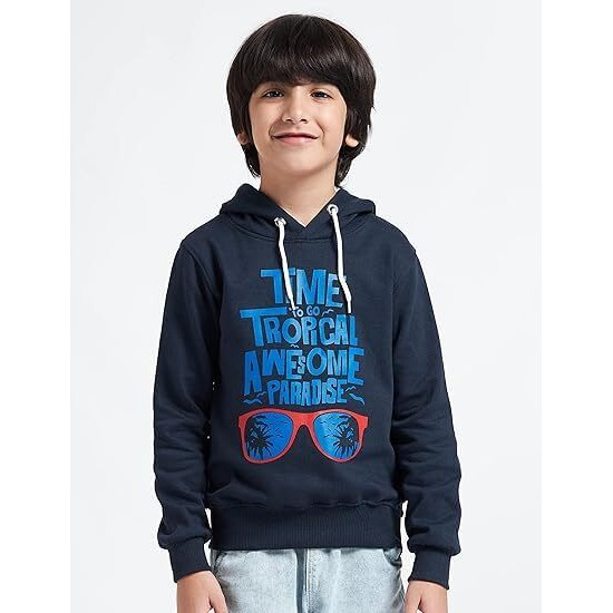 T2F Boy's Cotton Neck Hooded Sweatshirt (Bys-Ss-Po3-01_Red+Navy+Royal Blue_11 Years-12 Years)
