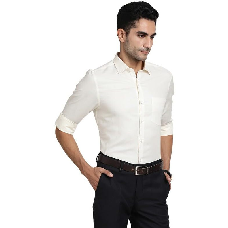 Turtle Men 100% Cotton Cream Dobby Slim Fit Full Sleeve Formal Shirt