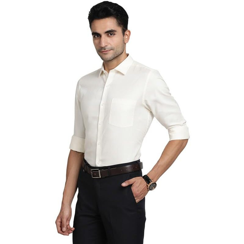 Turtle Men 100% Cotton Cream Dobby Slim Fit Full Sleeve Formal Shirt