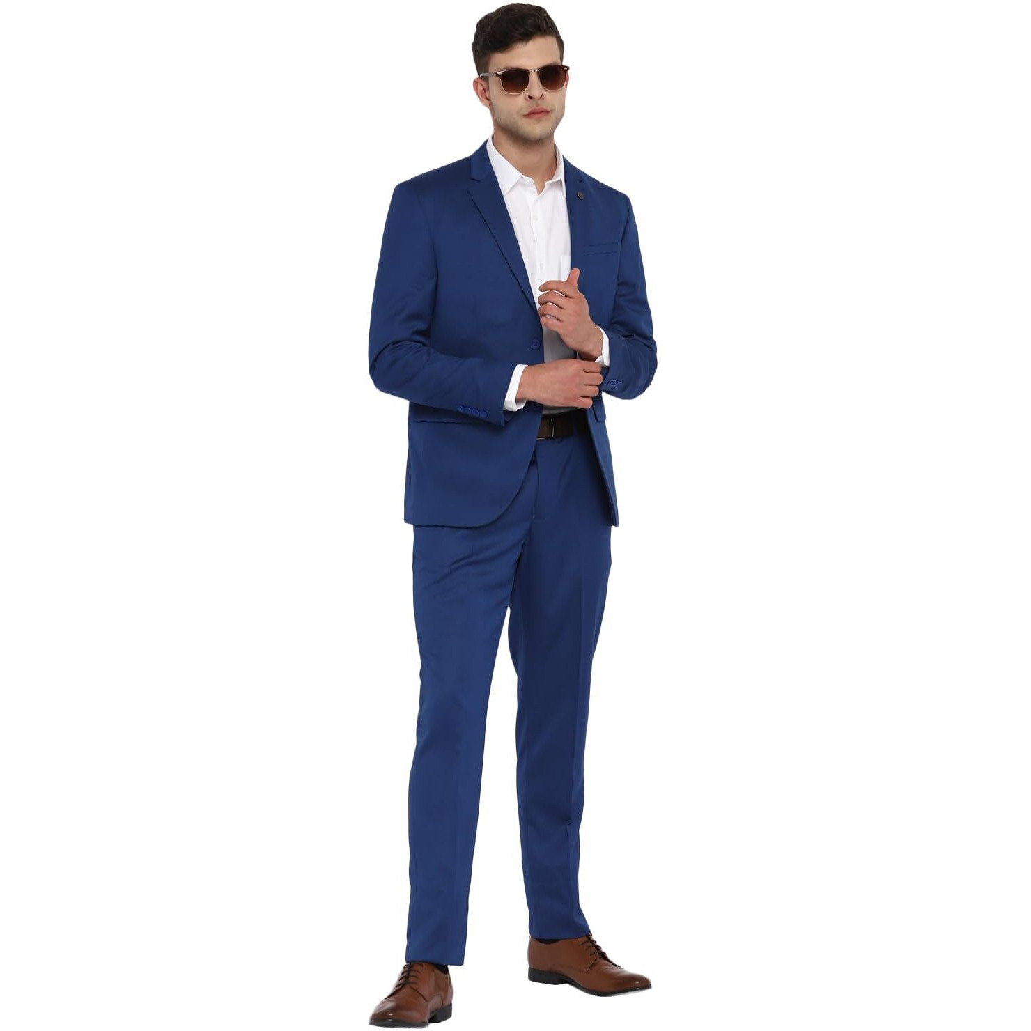 Turtle Men 100% Cotton Dobby Print Full Sleeve Two Piece Royal Blue Party Suit