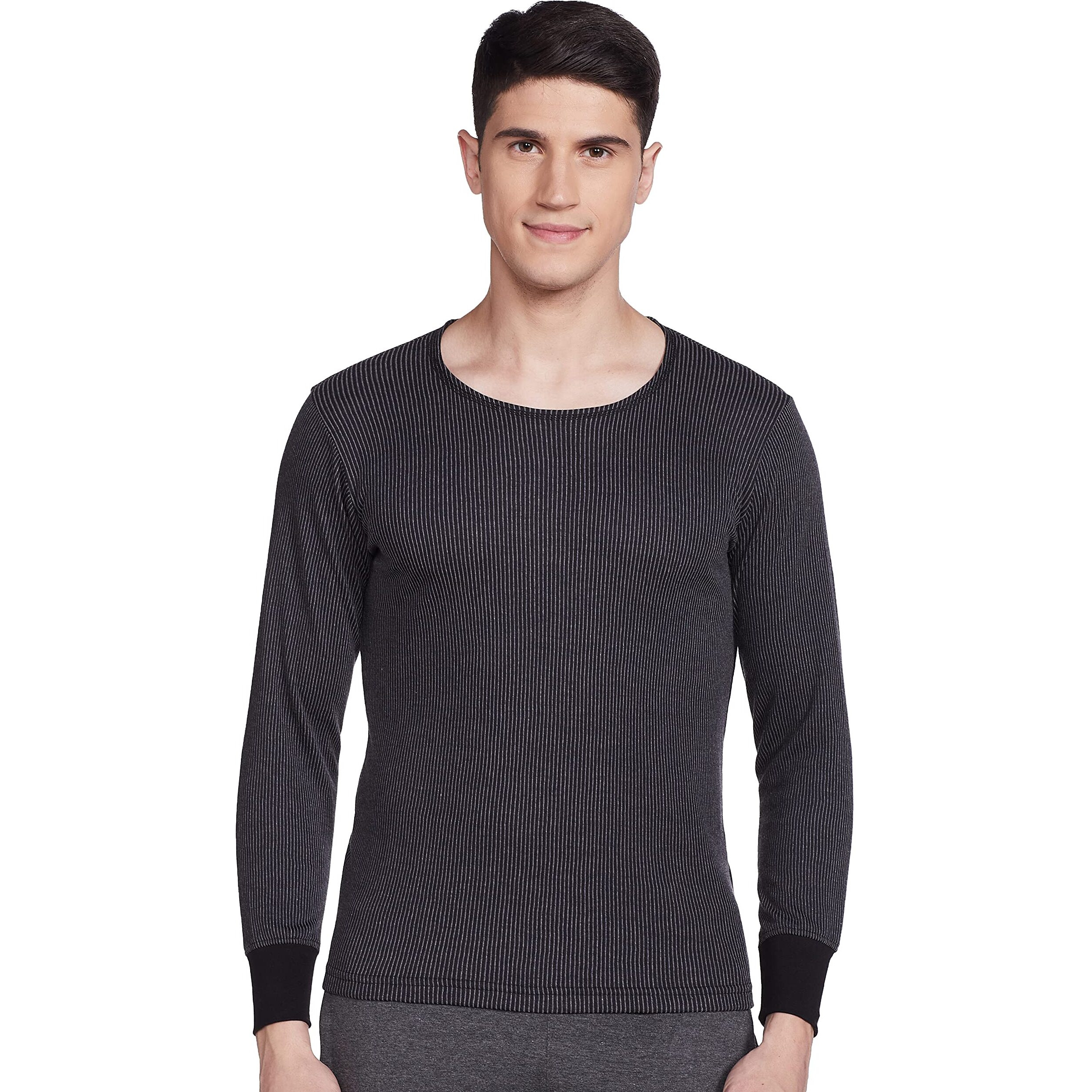 Rupa Jon Winter Thermal Top For Men In Cotton Blend |Round Neck Inner Thermal Wear | Full Sleeves And Snug Fit | Premium Thermal Vest | Regular Fit | Pack Of 1 Black