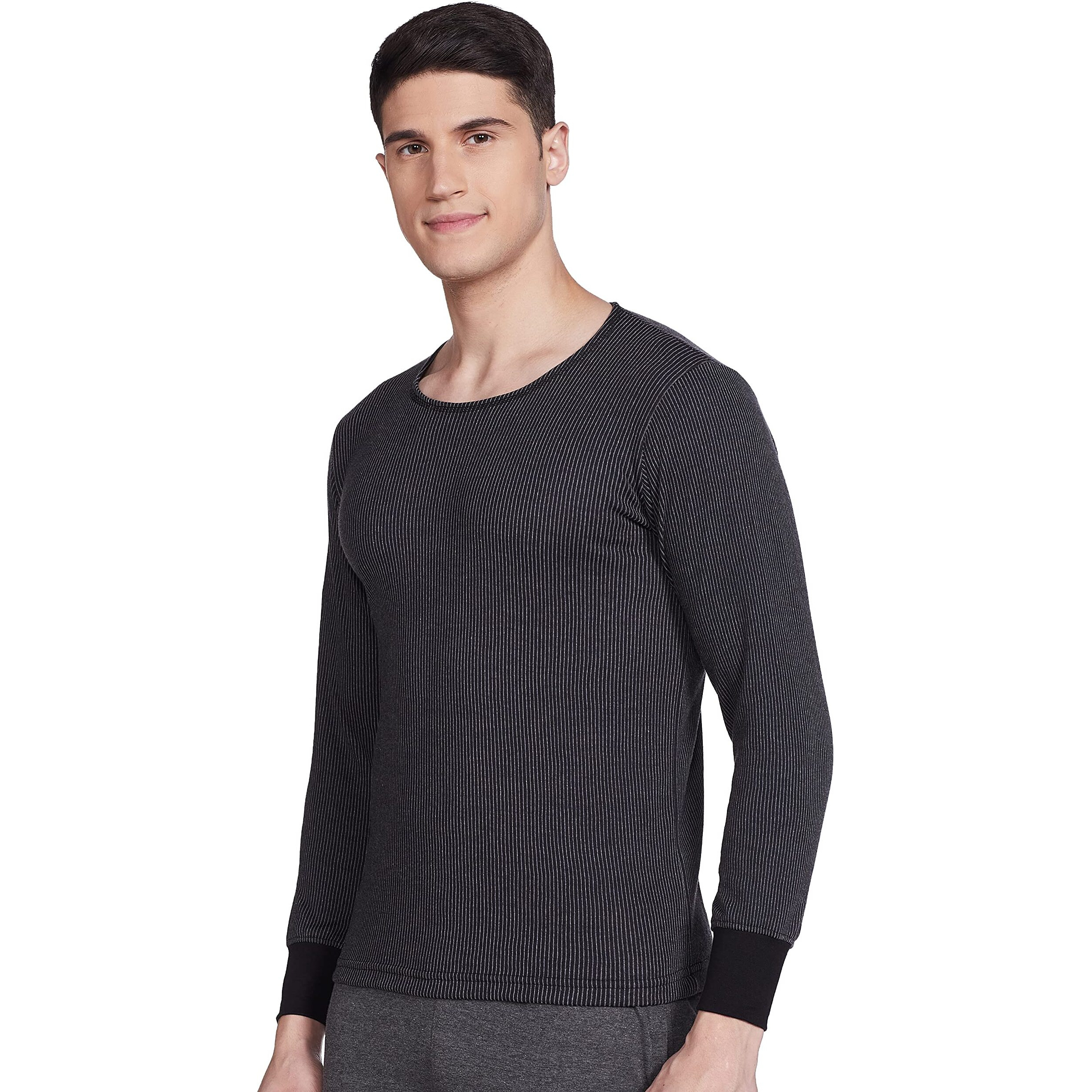 Rupa Jon Winter Thermal Top For Men In Cotton Blend |Round Neck Inner Thermal Wear | Full Sleeves And Snug Fit | Premium Thermal Vest | Regular Fit | Pack Of 1 Black