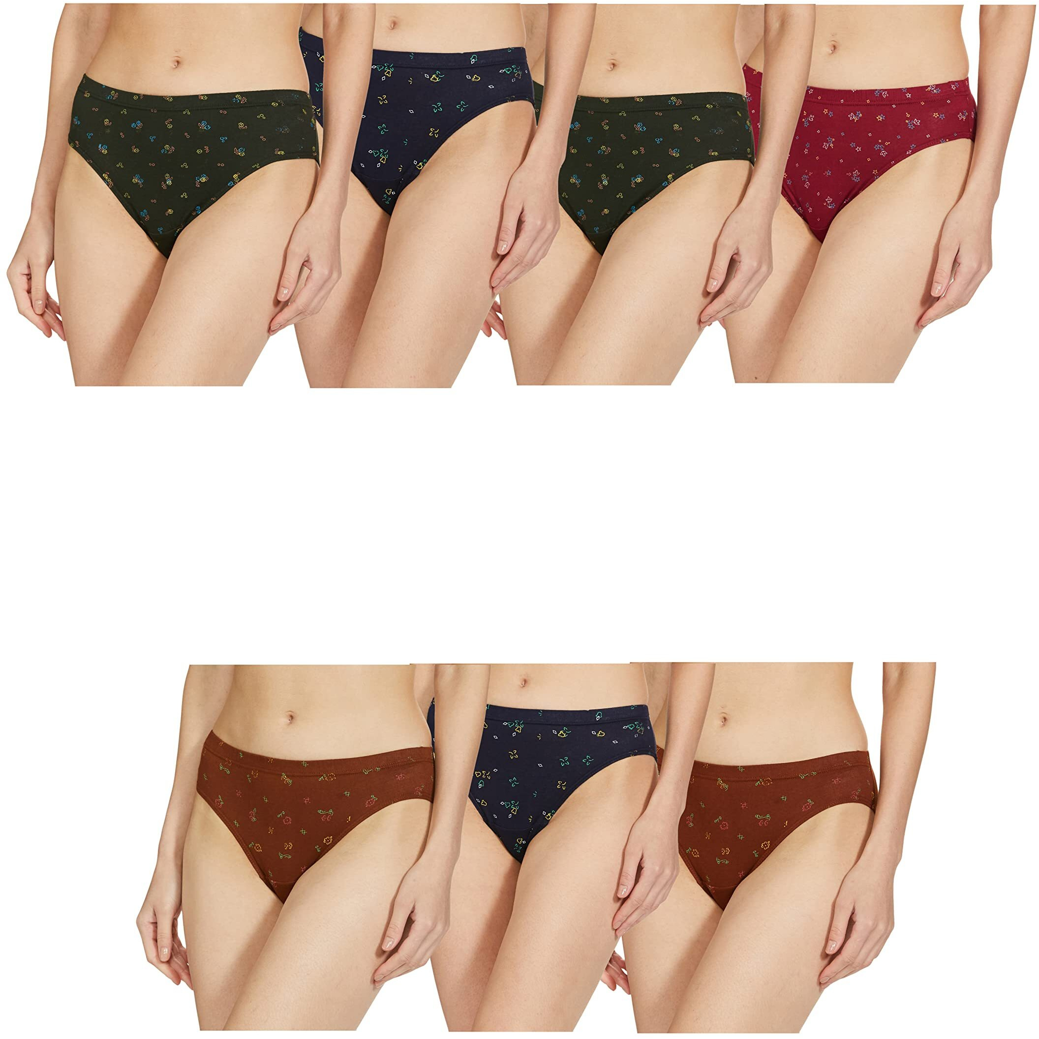 Rupa Jon Printed Panty For Women | 100% Cotton Fabric | Inner Elastic | Pack Of 7 Assorted