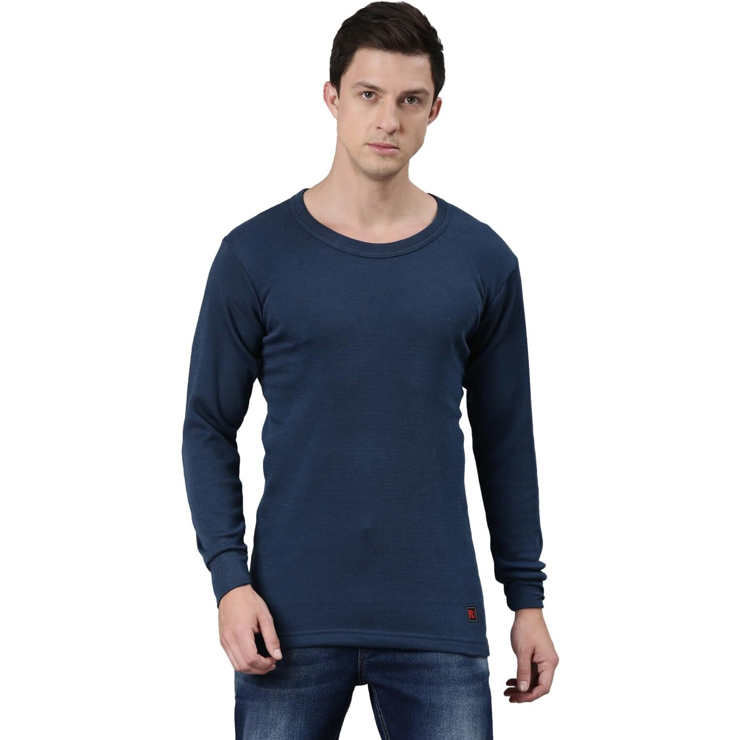 Rupa Jon Solid Thermal Top For Men, Cotton Fabric, Round Neck, Full Sleeves, Regular Fit Blue