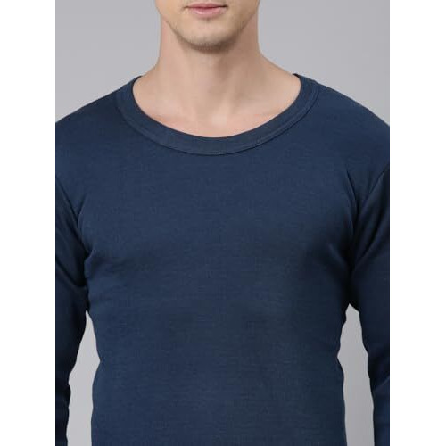 Rupa Jon Solid Thermal Top For Men, Cotton Fabric, Round Neck, Full Sleeves, Regular Fit Blue