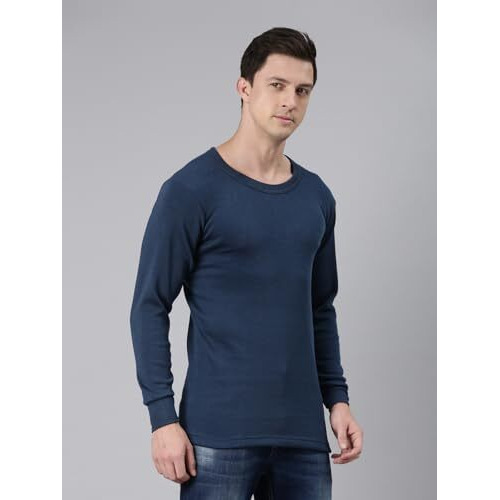 Rupa Jon Solid Thermal Top For Men, Cotton Fabric, Round Neck, Full Sleeves, Regular Fit Blue