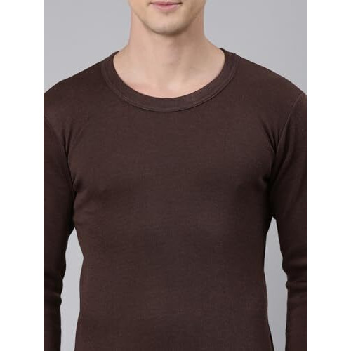 Rupa Jon Solid Thermal Top For Men, Cotton Fabric, Round Neck, Full Sleeves, Regular Fit Brown