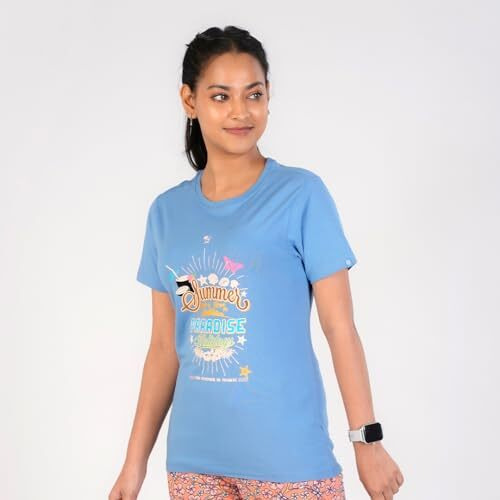Rupa Colors Playsure Printed Cotton Blended Round Neck Women's T-Shirt, Short-Sleeve, Pack Of 1
