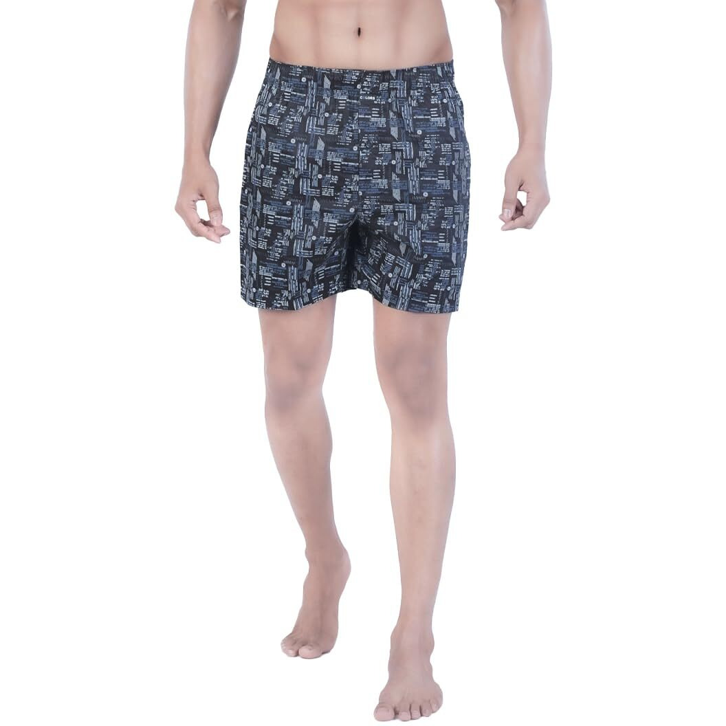 Rupa Colors Playsure Collection Satin Boxers For Men, Abstract Printed, 100% Super Combed Cotton, Zip-Free, Ultrasoft Black