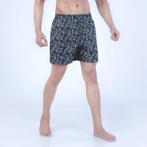 Rupa Colors Playsure Collection Satin Boxers For Men, Abstract Printed, 100% Super Combed Cotton, Zip-Free, Ultrasoft Black