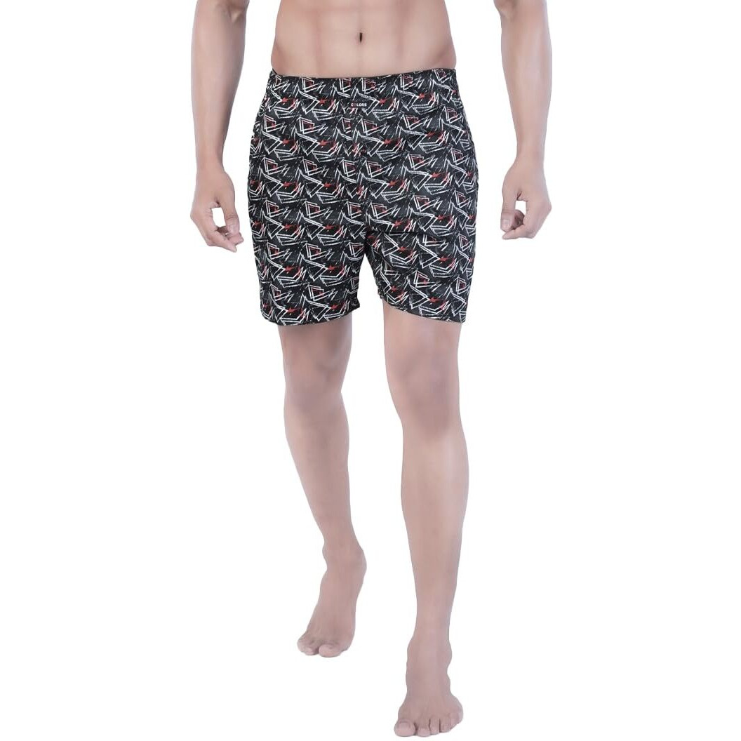 Rupa Colors Playsure Collection Satin Boxers For Men, Abstract Printed, 100% Super Combed Cotton, Zip-Free, Ultrasoft Jet Black