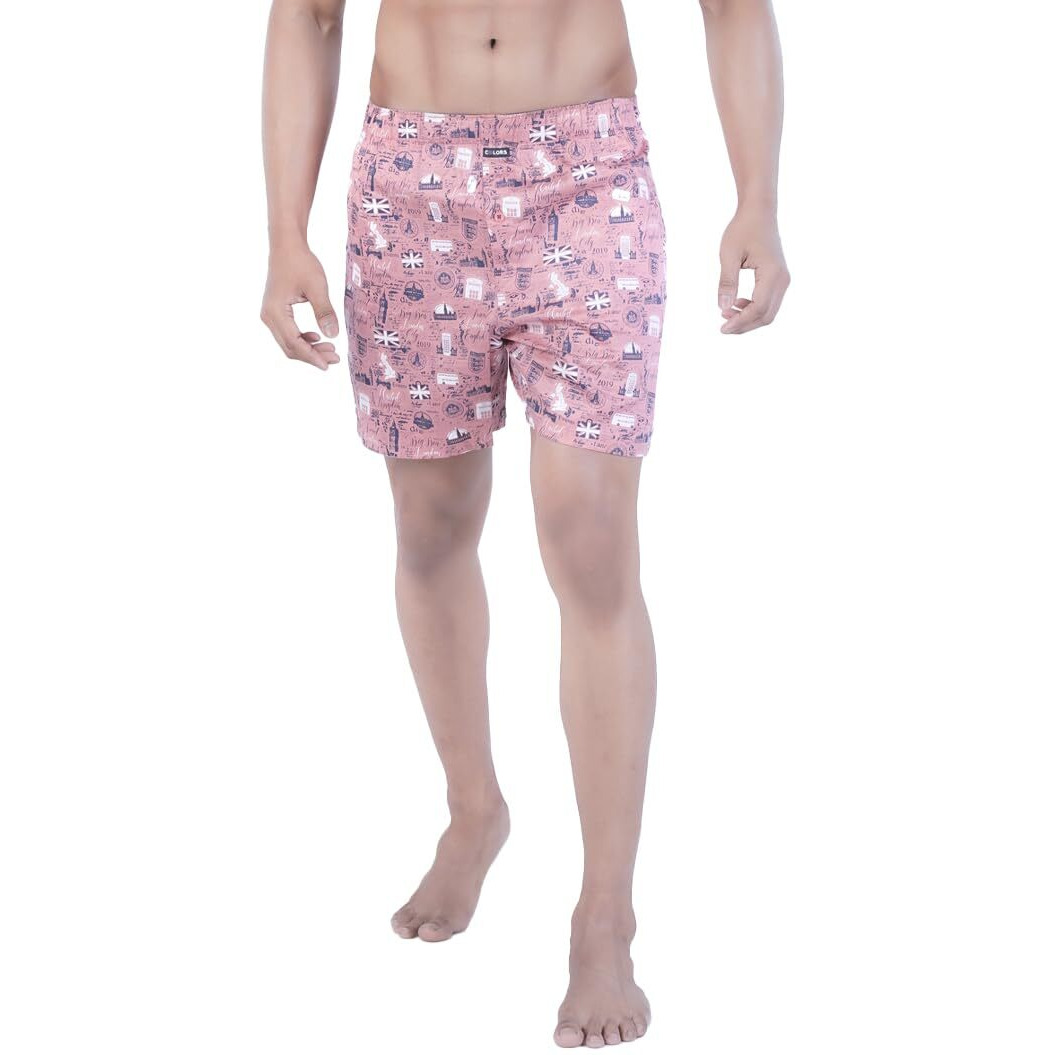 Rupa Colors Playsure Collection Satin Boxers For Men, Abstract Printed, 100% Super Combed Cotton, Zip-Free, Ultrasoft Peach