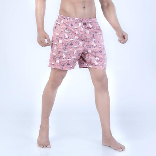 Rupa Colors Playsure Collection Satin Boxers For Men, Abstract Printed, 100% Super Combed Cotton, Zip-Free, Ultrasoft Peach