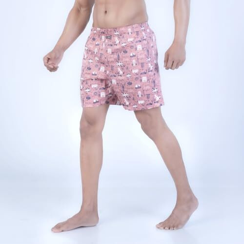 Rupa Colors Playsure Collection Satin Boxers For Men, Abstract Printed, 100% Super Combed Cotton, Zip-Free, Ultrasoft Peach