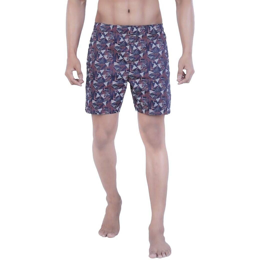 Rupa Colors Playsure Collection Satin Boxers For Men, Abstract Printed, 100% Super Combed Cotton, Zip-Free, Ultrasoft Navy