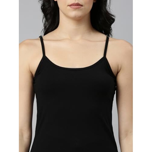 Rupa Jon Solid Regular Fit Jon Premium Camisole For Women, Stretable Cotton Fabric With Adjustable Straps. Pack Of 3 (Jn Prm Cami P03_White, Black, Skin S)