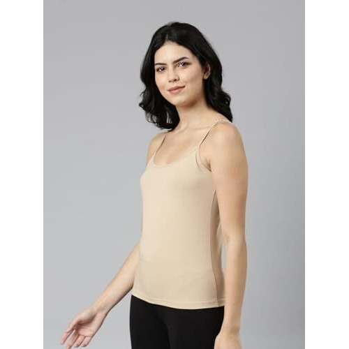 Rupa Jon Solid Regular Fit Jon Premium Camisole For Women, Stretable Cotton Fabric With Adjustable Straps. Pack Of 3 (Jn Prm Cami P03_White, Black, Skin S)