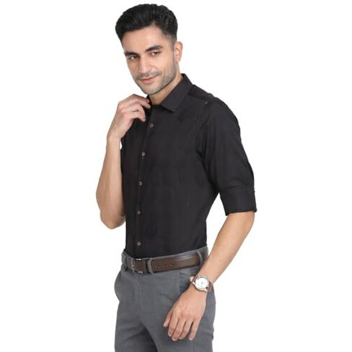 Turtle Men 100% Cotton Black Jacquard Slim Fit Full Sleeve Ceremonial Shirt