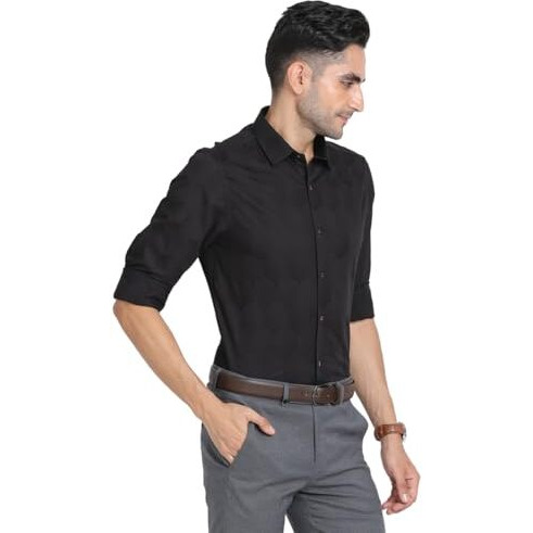 Turtle Men 100% Cotton Black Jacquard Slim Fit Full Sleeve Ceremonial Shirt