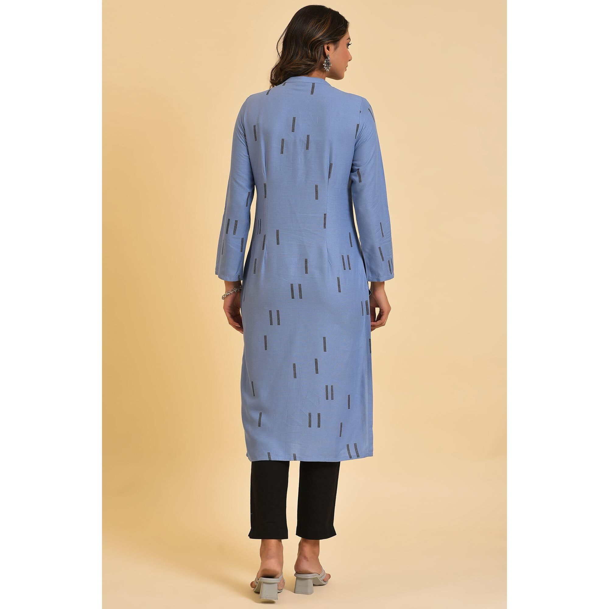 Blue Geometric Print Shirt Kurta & Pants Set