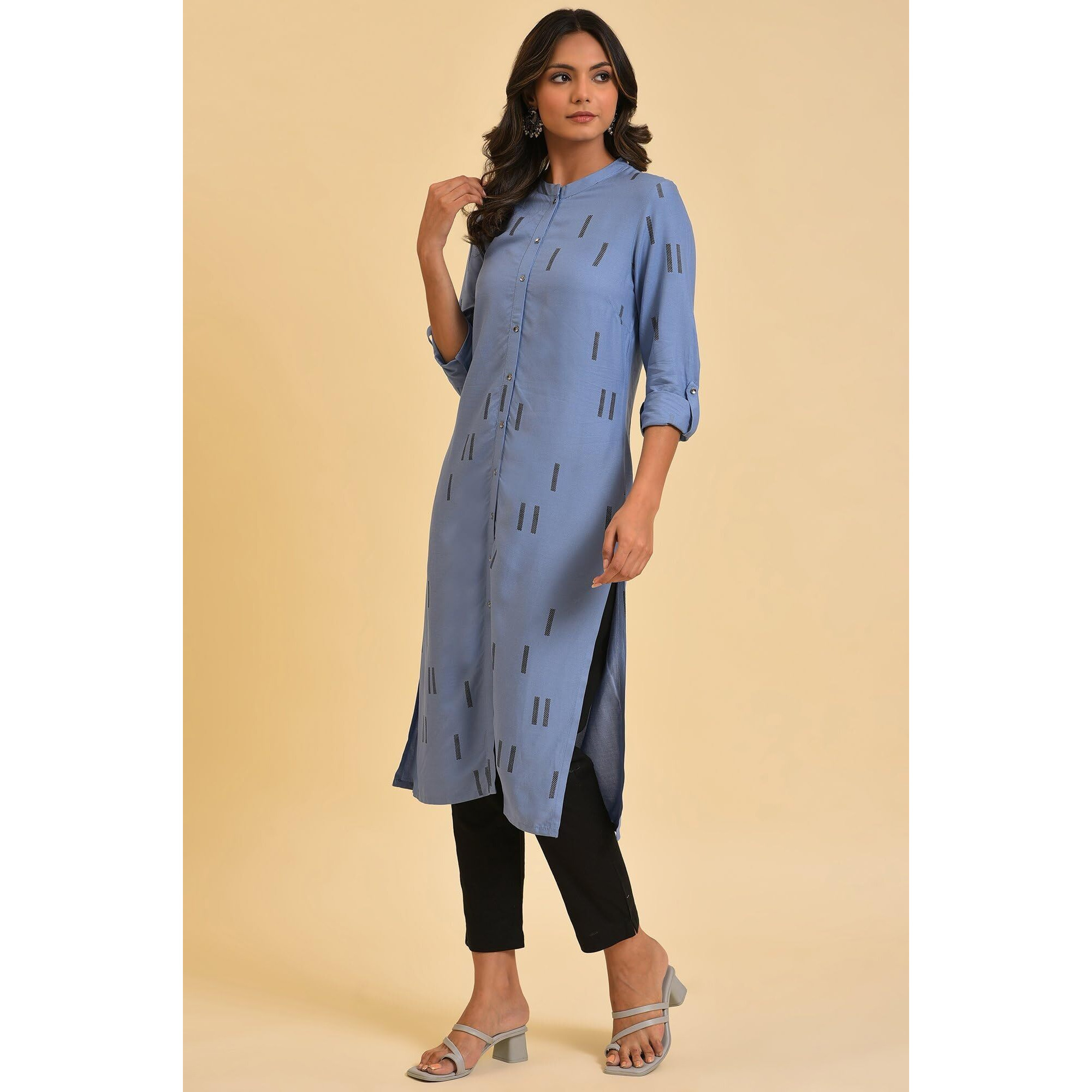 Blue Geometric Print Shirt Kurta & Pants Set