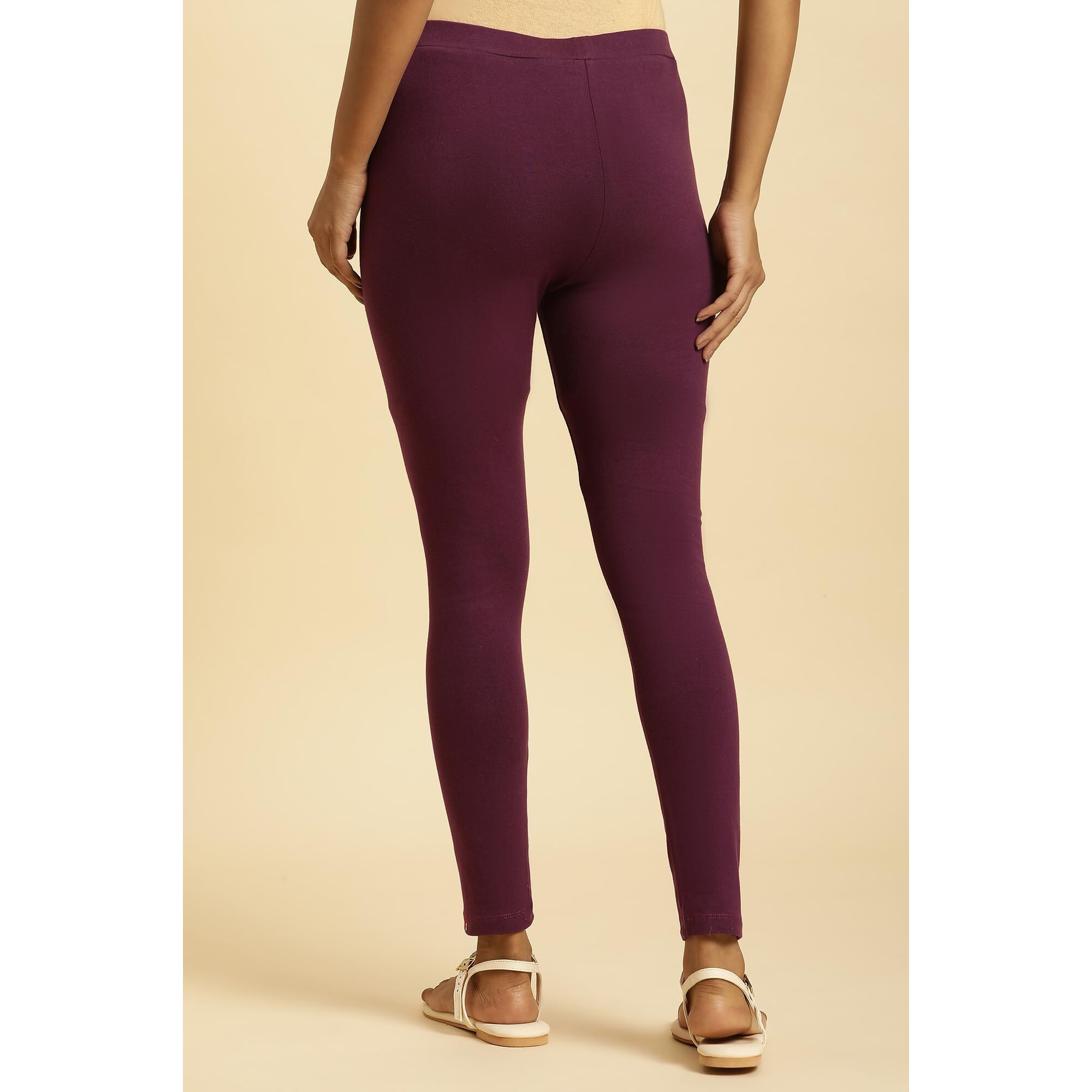 W For Woman Purple Cotton Jersey Lycra Tights_23Auw60105-220257_S