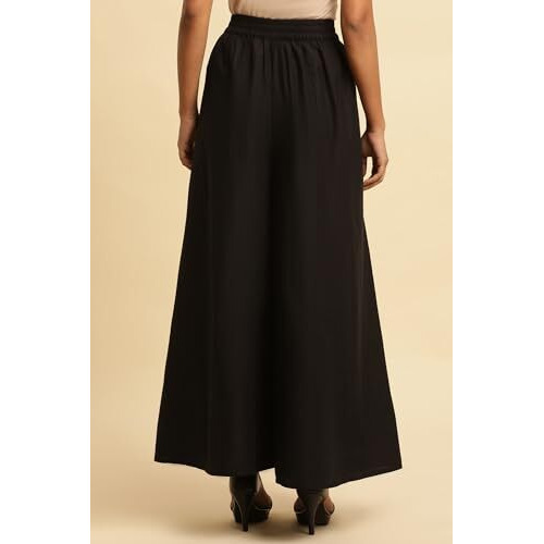 Jet Black Flared Culottes With Mirror Work (Size Xl)-24Few62856-221337