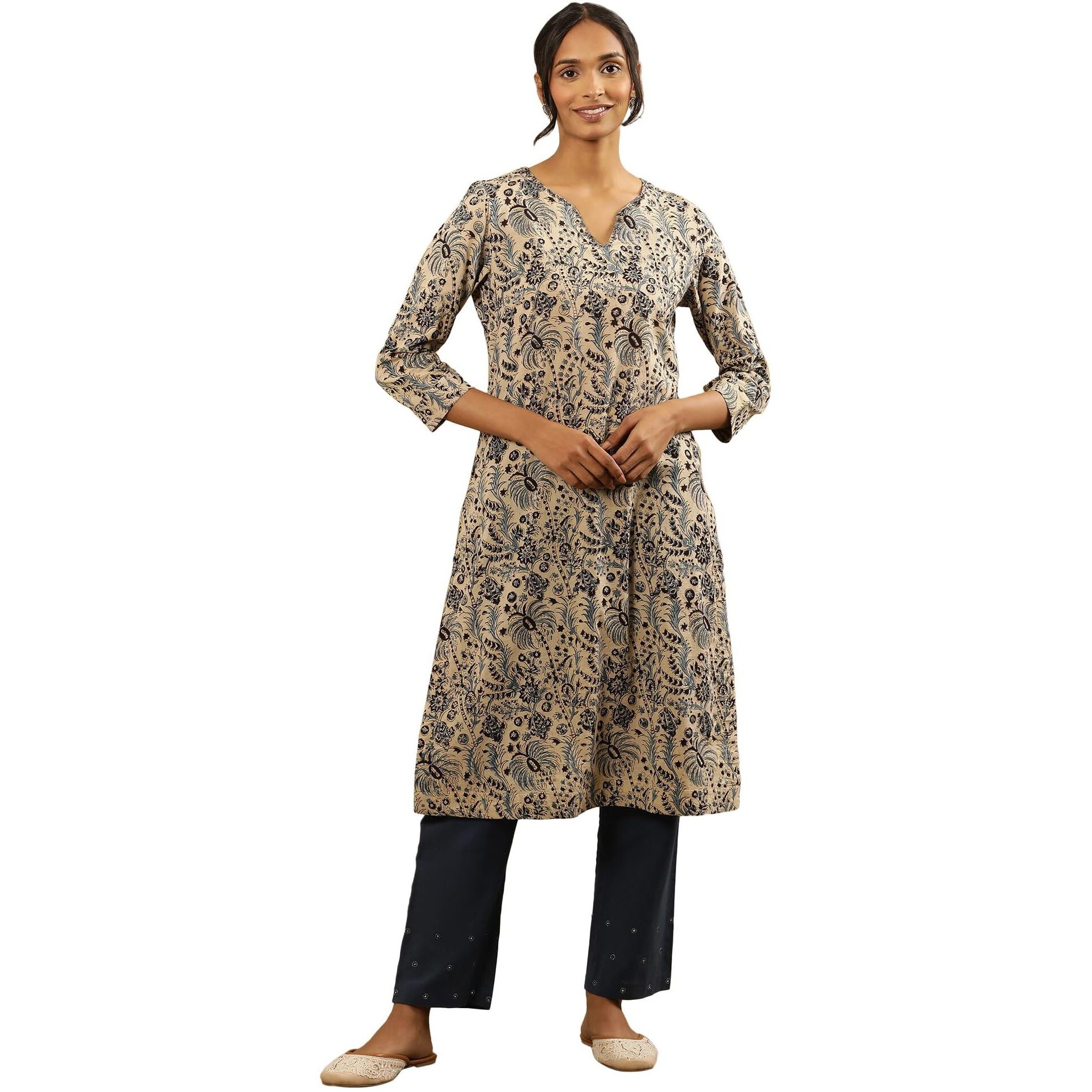 Folksong By W Women White Floral Print Cotton Straight Kurta_24Maf11857-911281_L