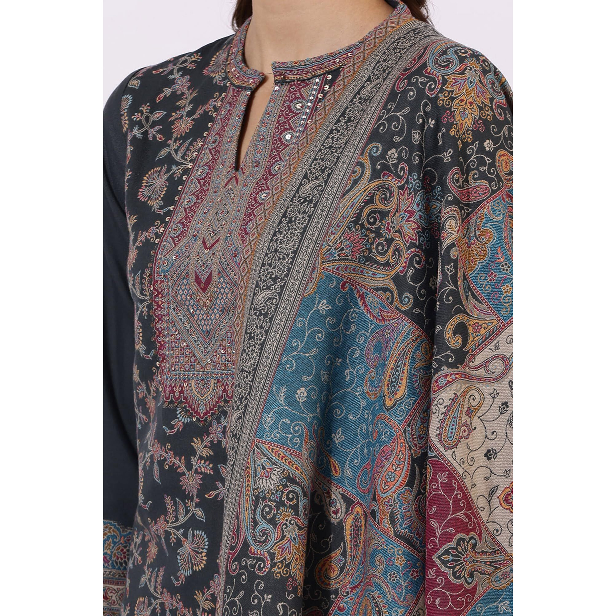 W Grey Straight Kurta, Straight Pant & Dupatta For Women (Size L)-24Nows11943-314081
