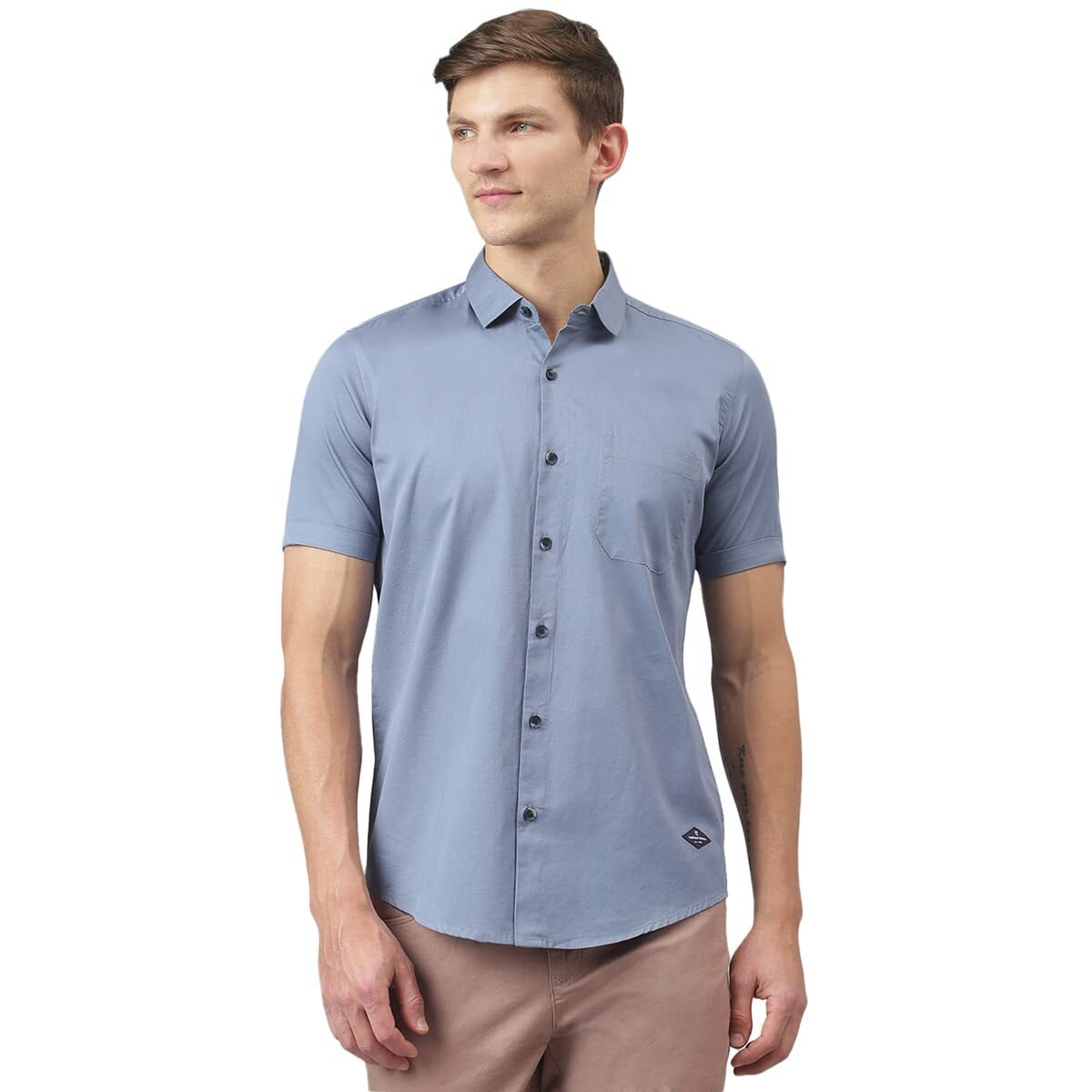 Thomas Scott Men's Solid Slim Fit 100% Cotton Casual Shirt With Cutaway Collar And Half Sleeve Grey