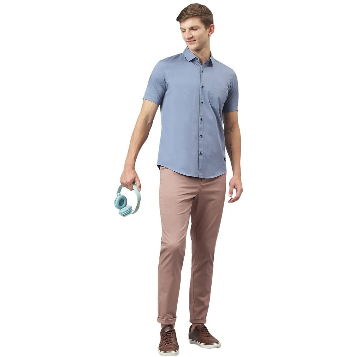 Thomas Scott Men's Solid Slim Fit 100% Cotton Casual Shirt With Cutaway Collar And Half Sleeve Grey