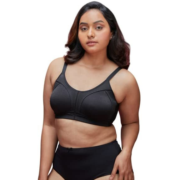 Nykd M-Frame Wireless Bra- Full Coverage Padded Bra, Extra Layered Styled With Chevron Straps And M Fram For Ultimate Support & Comfort | Cotton | Patterned T-Shirt Bra, Nyb232, Black, 38D, 1N