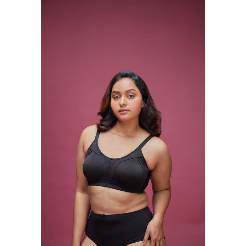 Nykd M-Frame Wireless Bra- Full Coverage Padded Bra, Extra Layered Styled With Chevron Straps And M Fram For Ultimate Support & Comfort | Cotton | Patterned T-Shirt Bra, Nyb232, Black, 38D, 1N