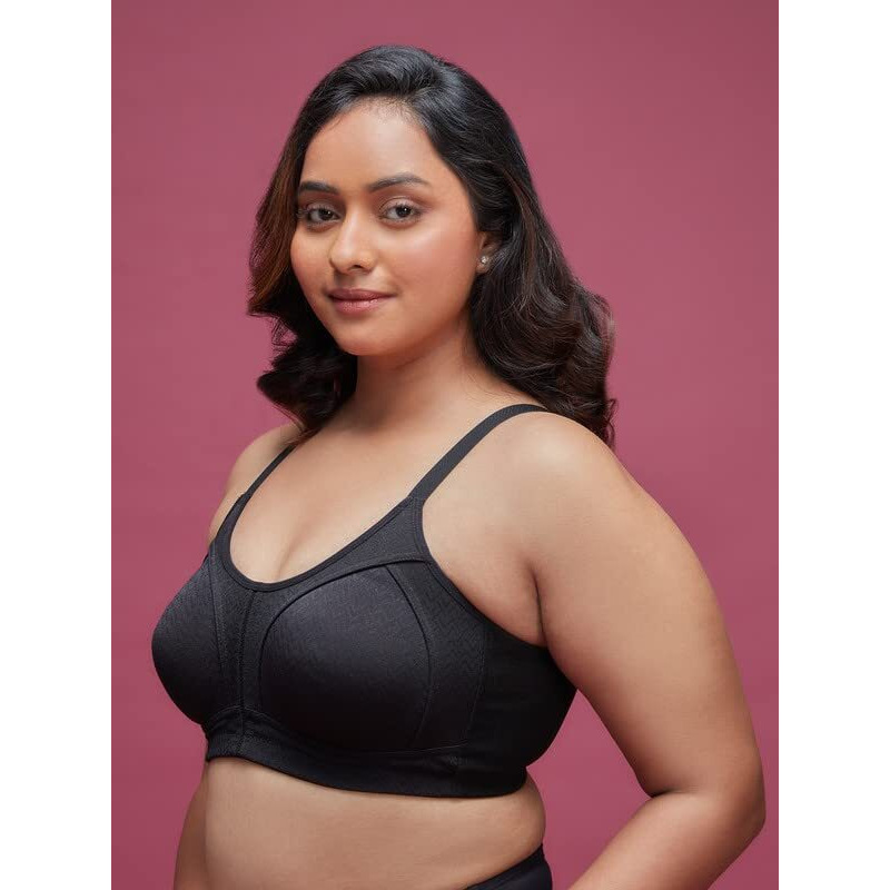 Nykd M-Frame Wireless Bra- Full Coverage Padded Bra, Extra Layered Styled With Chevron Straps And M Fram For Ultimate Support & Comfort | Cotton | Patterned T-Shirt Bra, Nyb232, Black, 38D, 1N